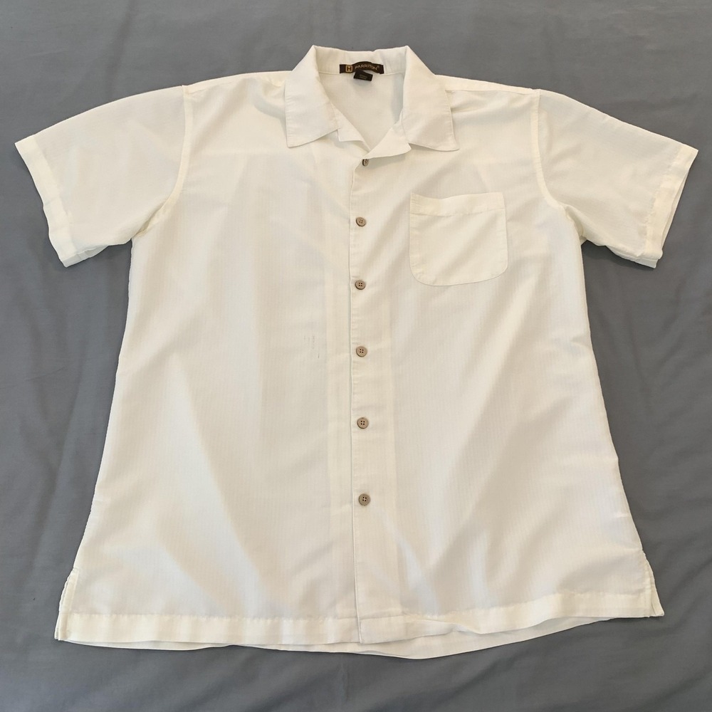 Harriton Shirt Mens Large White Stripe Short Sleeve Button Front Woven Casual